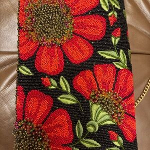 Mary Frances Red and Green Beaded Floral Bag